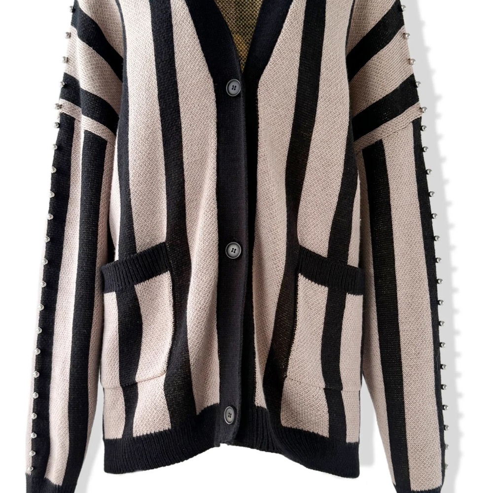 Striped Black and Cream Cardigan - Picture 10 of 10
